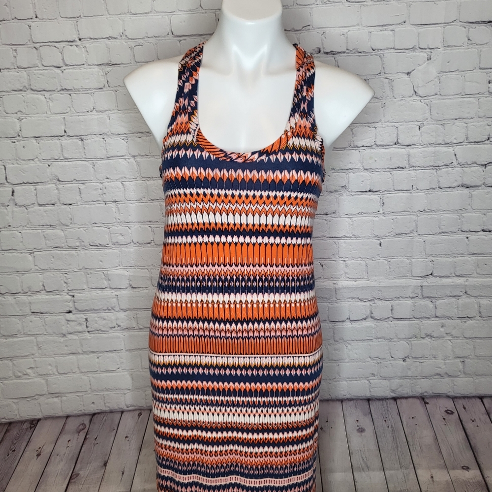 J.Crew Racerback Sleeveless Column Dress - Navy/Orange/White/Peach - Size XS